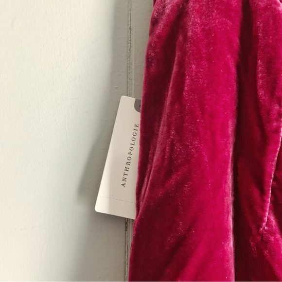 ANTHROPOLOGIE Connie Crushed Red Velvet Mini Skirt Ruched Side Slit - Picture 6 of 7